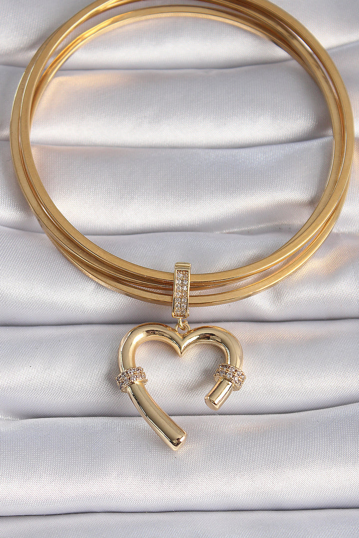 EBJ Rice Gold Color Zircon Stone Detailed Heart Figure Ajda Charm - Cairns