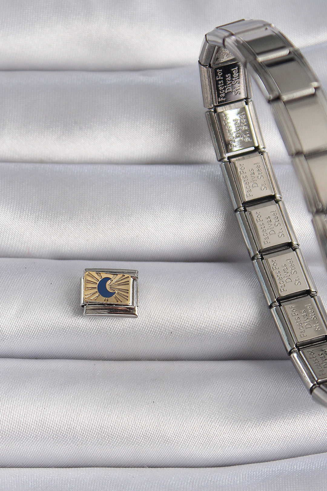 EBJ 316L Steel Silver Color Gold Crescent Embroidered Nomination Charm - Accrington