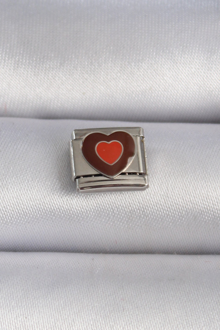 EBJ 316L Steel Silver Color Brown Heart Embroidered Nomination Charm - Erlangen