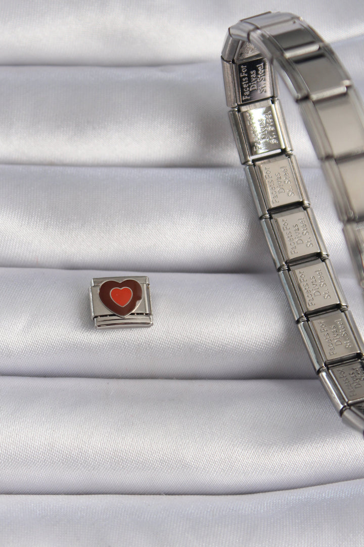 EBJ 316L Steel Silver Color Brown Heart Embroidered Nomination Charm - Erlangen