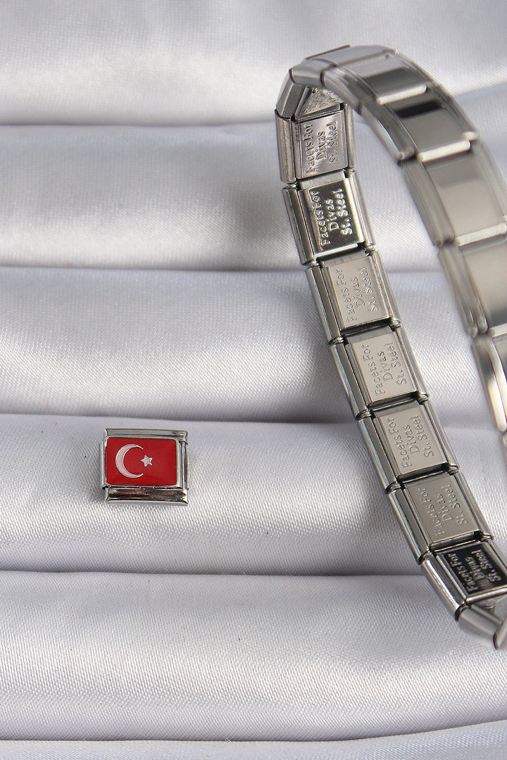 EBJ 316L Steel Silver Color Turkish Flag Embroidered Nomination Charm - Vincennes