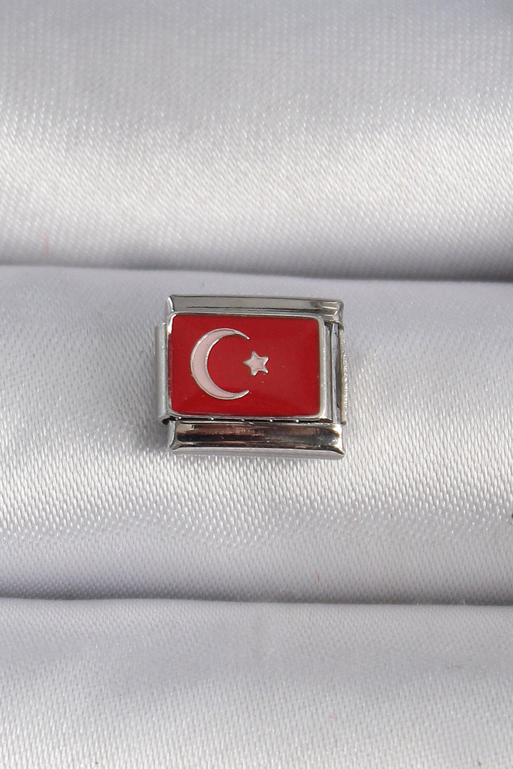 EBJ 316L Steel Silver Color Turkish Flag Embroidered Nomination Charm - Vincennes