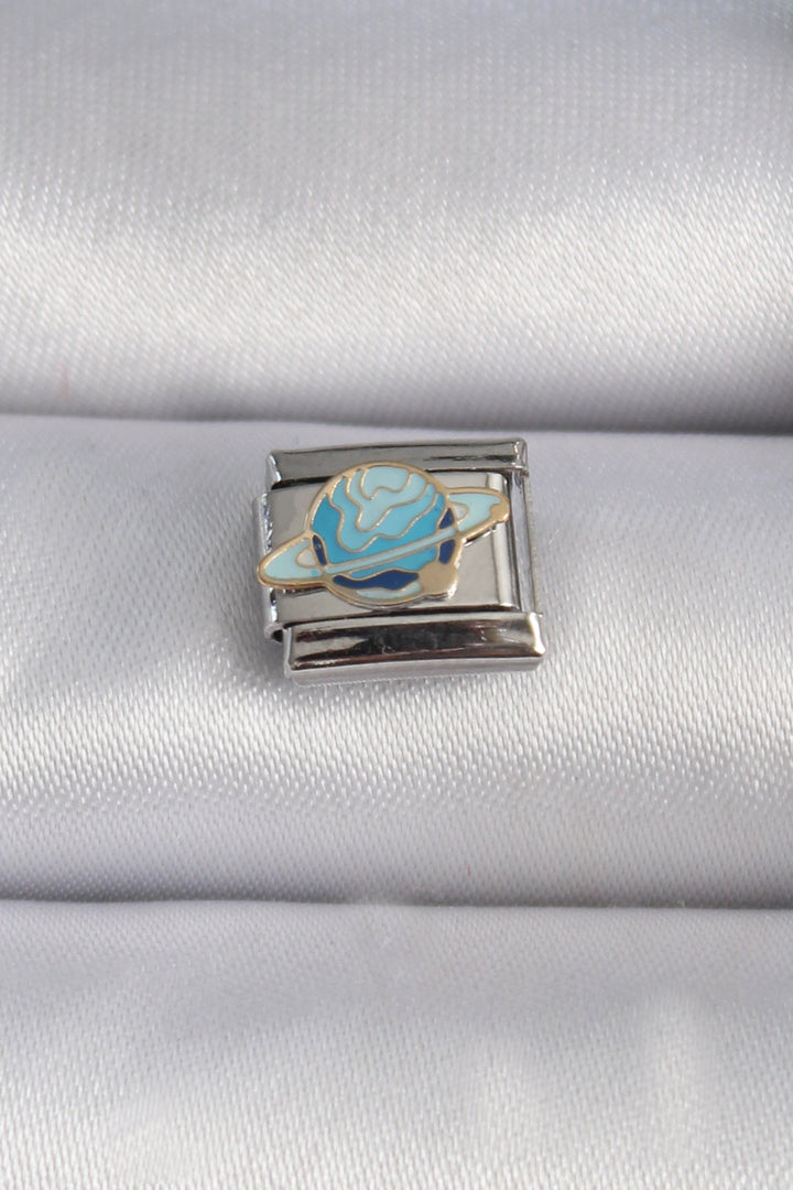 EBJ 316L Steel Silver Color Blue Planet Saturn Embroidered Nomination Charm - Boca Raton