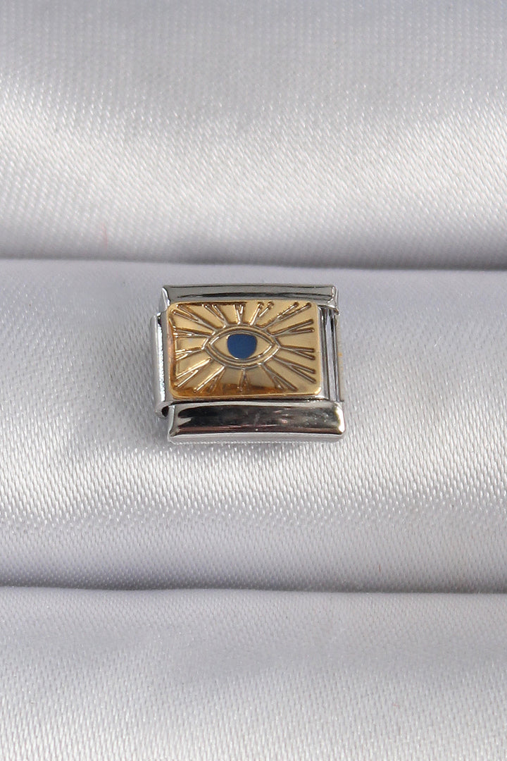 EBJ 316L Steel Silver Color Gold Eye Embroidered Nomination Charm - Weslaco