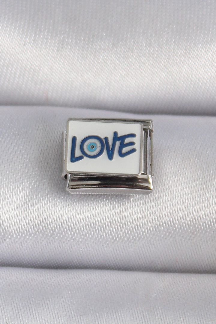 EBJ 316L Stainless Steel Silver Color White Blue Love Embroidered Nomination Charm - Tula de Allende