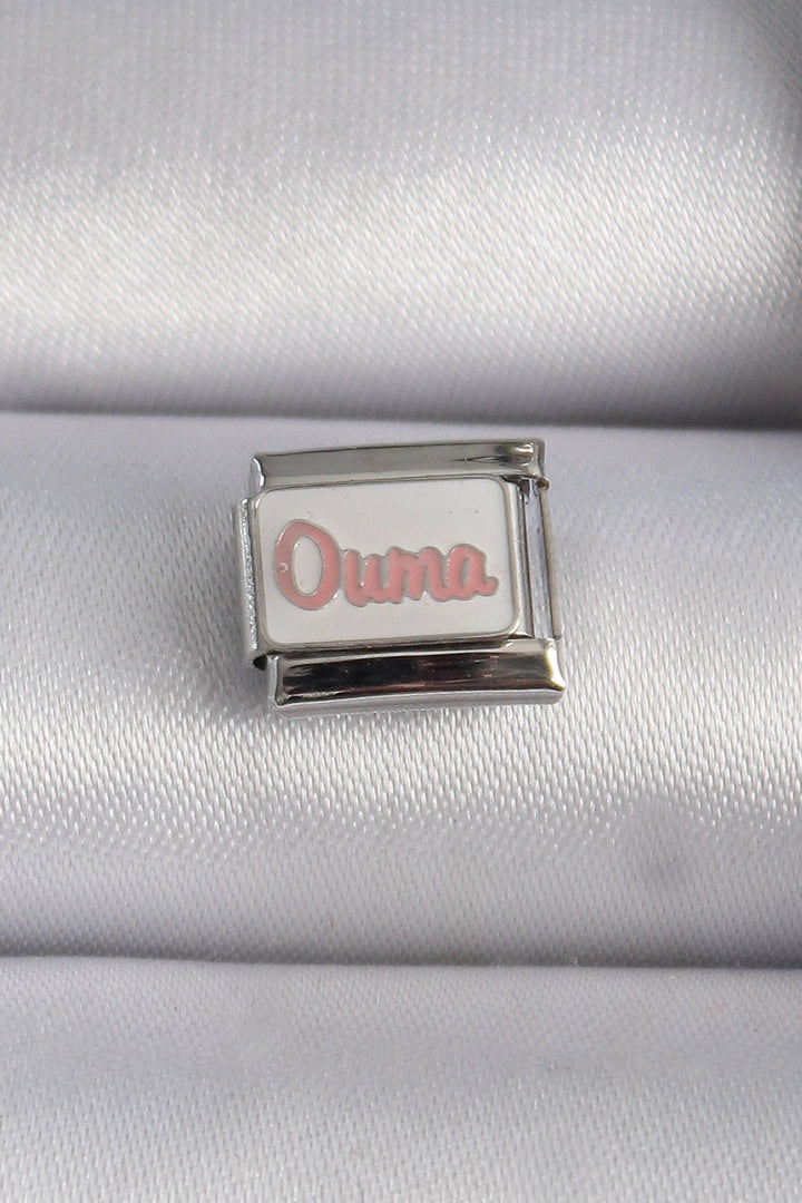 EBJ 316L Stainless Steel Silver Color White Pink Ouma Embroidered Nomination Charm - Barking