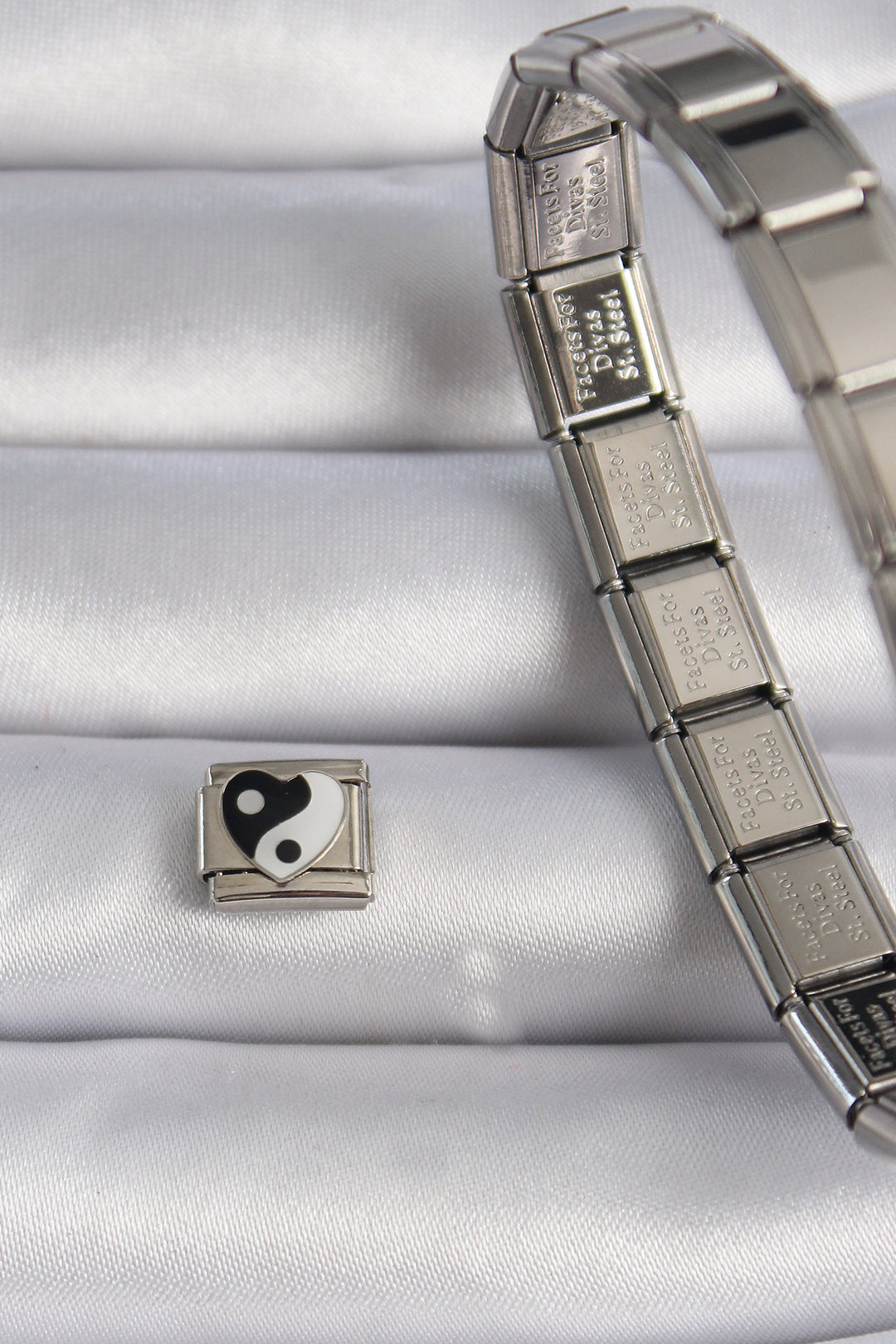 EBJ 316L Stainless Steel Silver Color Heart Ying Yang Processing Nomination Charm - Barrow in Furness
