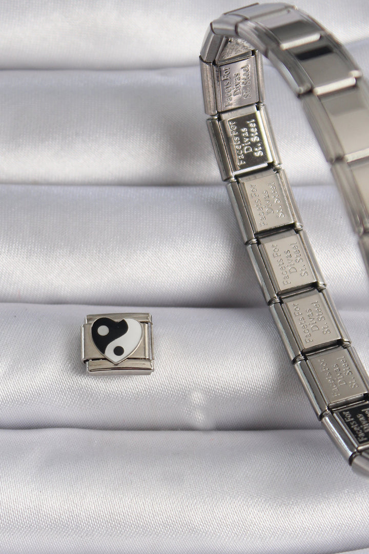 EBJ 316L Stainless Steel Silver Color Heart Ying Yang Processing Nomination Charm - Barrow in Furness