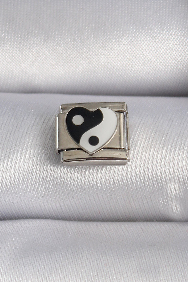 EBJ 316L Stainless Steel Silver Color Heart Ying Yang Processing Nomination Charm - Barrow in Furness
