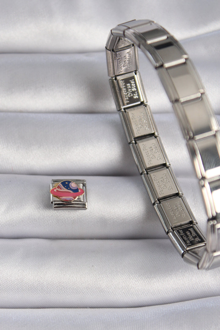 EBJ 316L Steel Silver Color Colorful Saturn Planet Processing Nomination Charm - Jacksonville