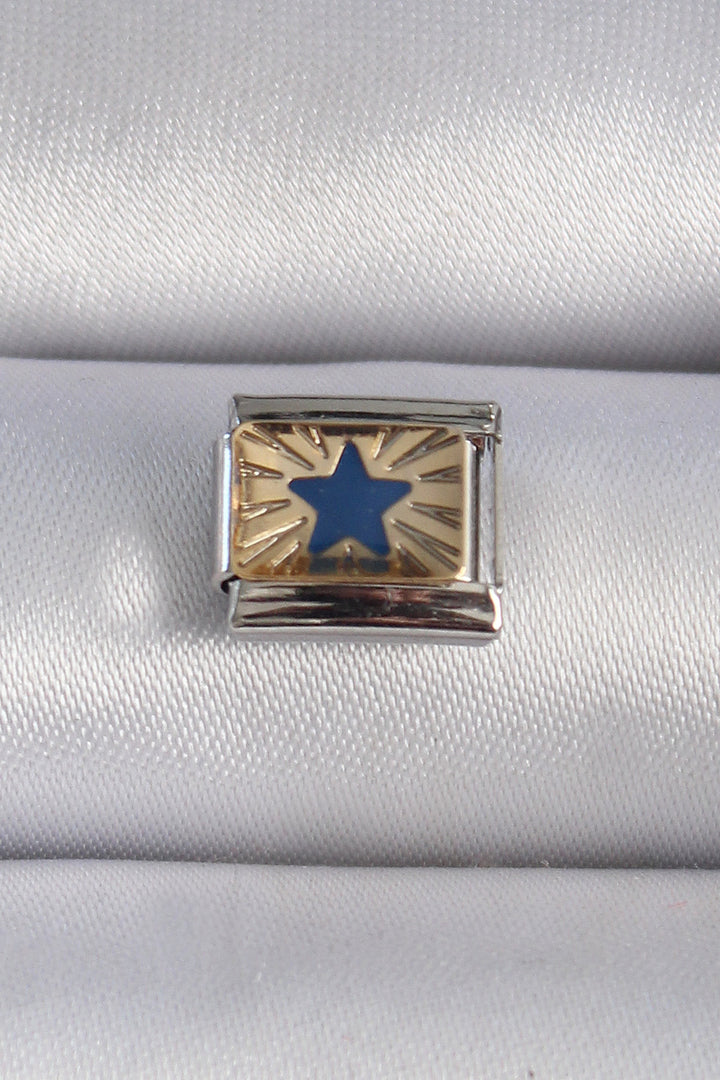 EBJ 316L Stainless Steel Silver Color Gold Blue Star Embroidered Nomination Charm - Agrigento