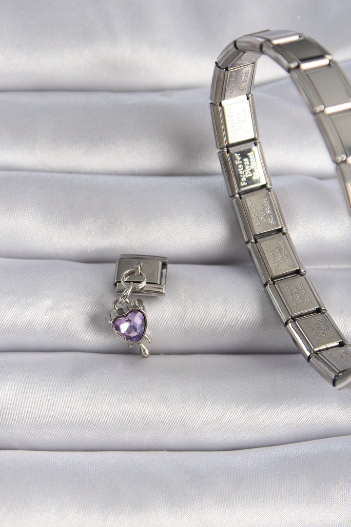 EBJ 316L Steel Silver Color Dangling Purple Zircon Stone Heart Figure Nomination Charm - Mankato