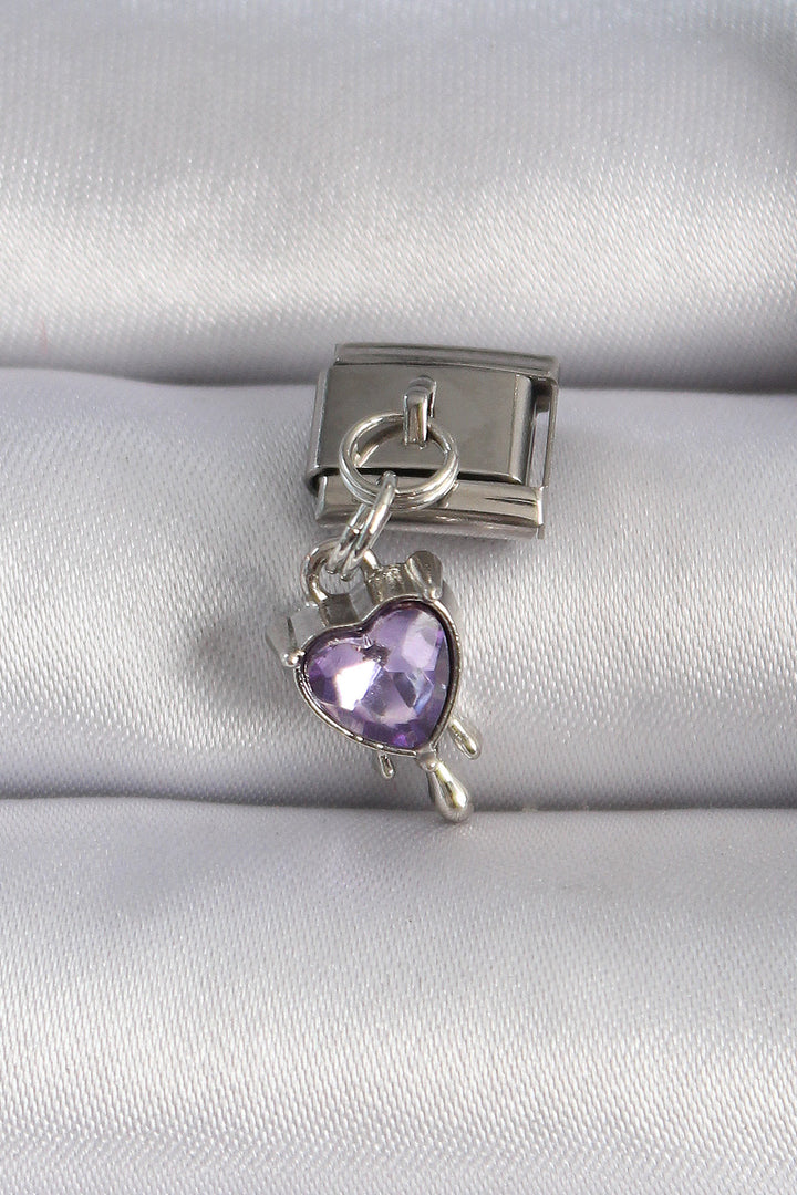 EBJ 316L Steel Silver Color Dangling Purple Zircon Stone Heart Figure Nomination Charm - Mankato