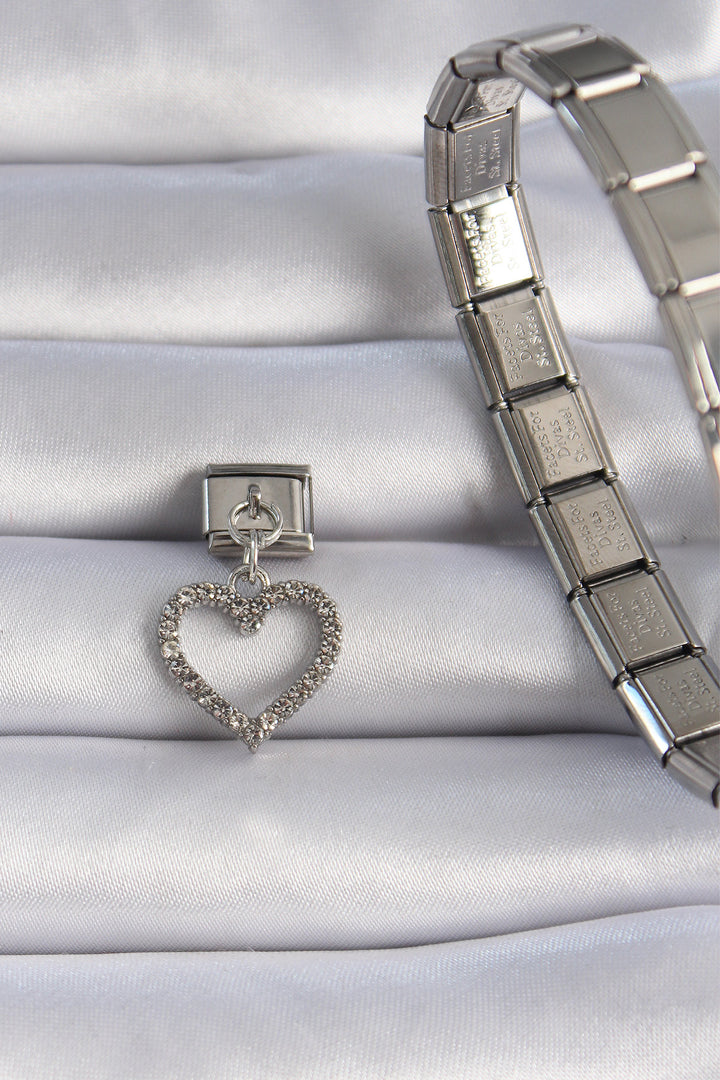 EBJ 316L Steel Silver Color Zircon Stone Swinging Heart Figure Nomination Charm - Santa Cruz