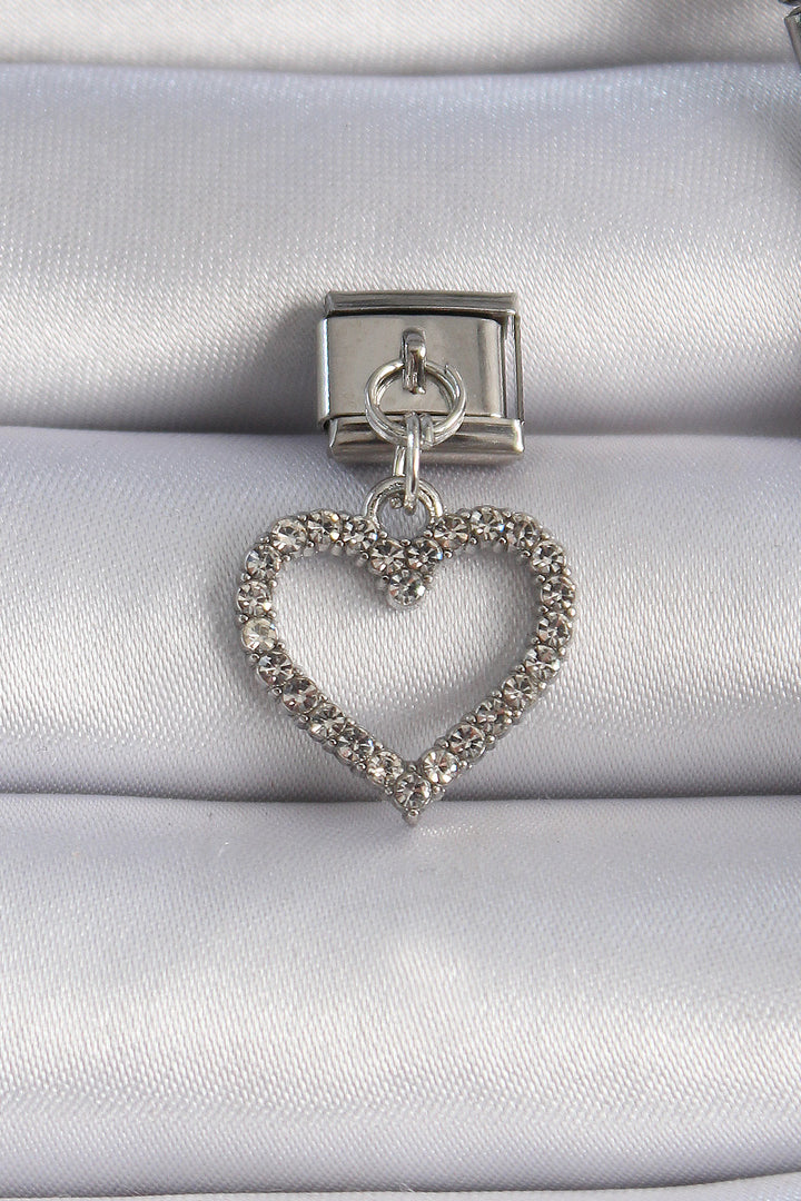 EBJ 316L Steel Silver Color Zircon Stone Swinging Heart Figure Nomination Charm - Santa Cruz