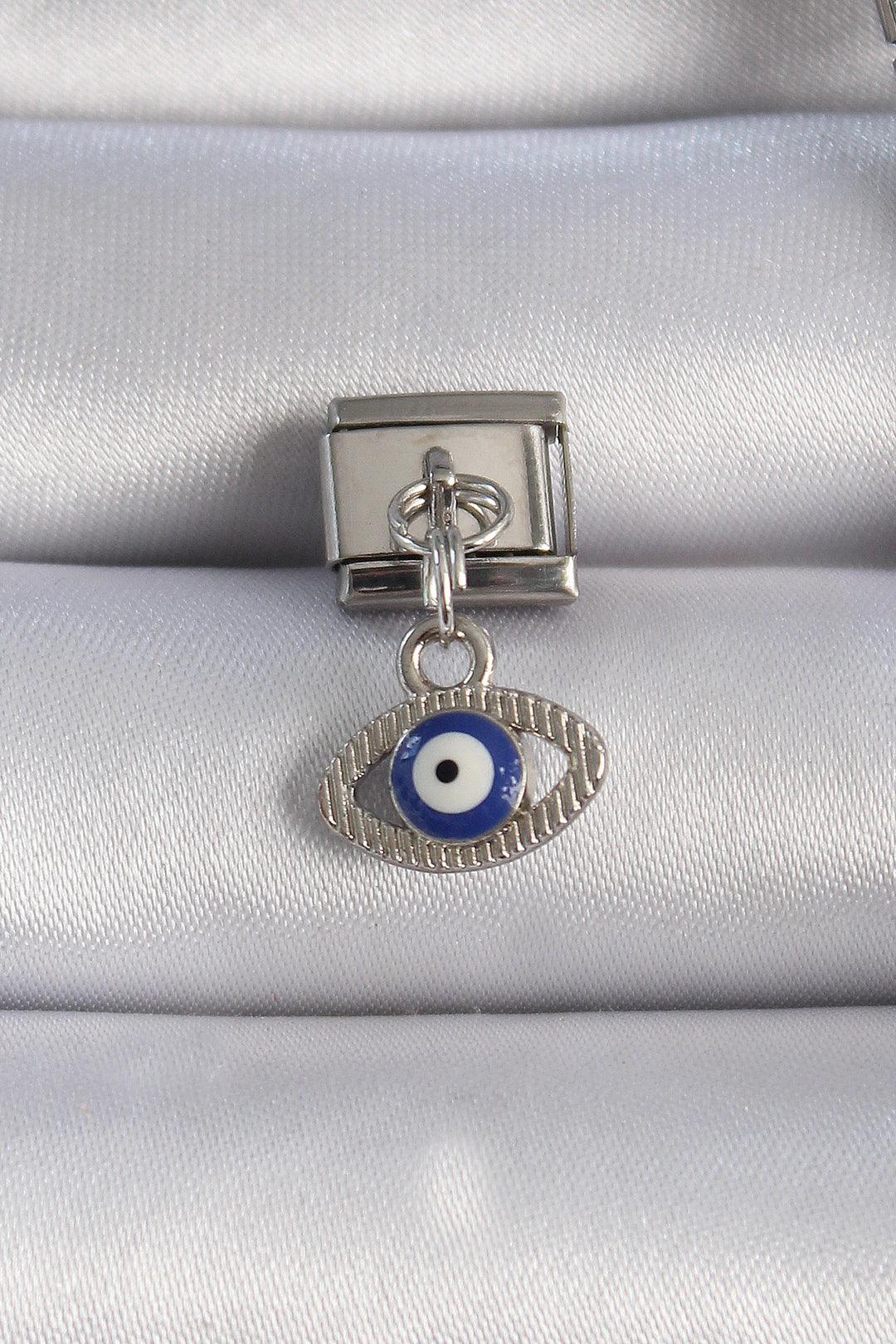 EBJ 316L Stainless Steel Silver Color Swinging Eye Figure Evil Eye Bead Detail Nomination Charm - Stavroúpoli