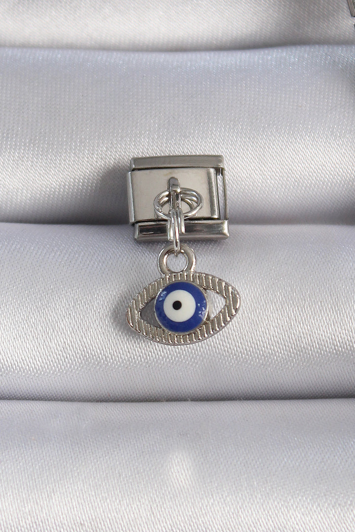 EBJ 316L Stainless Steel Silver Color Swinging Eye Figure Evil Eye Bead Detail Nomination Charm - Stavroúpoli