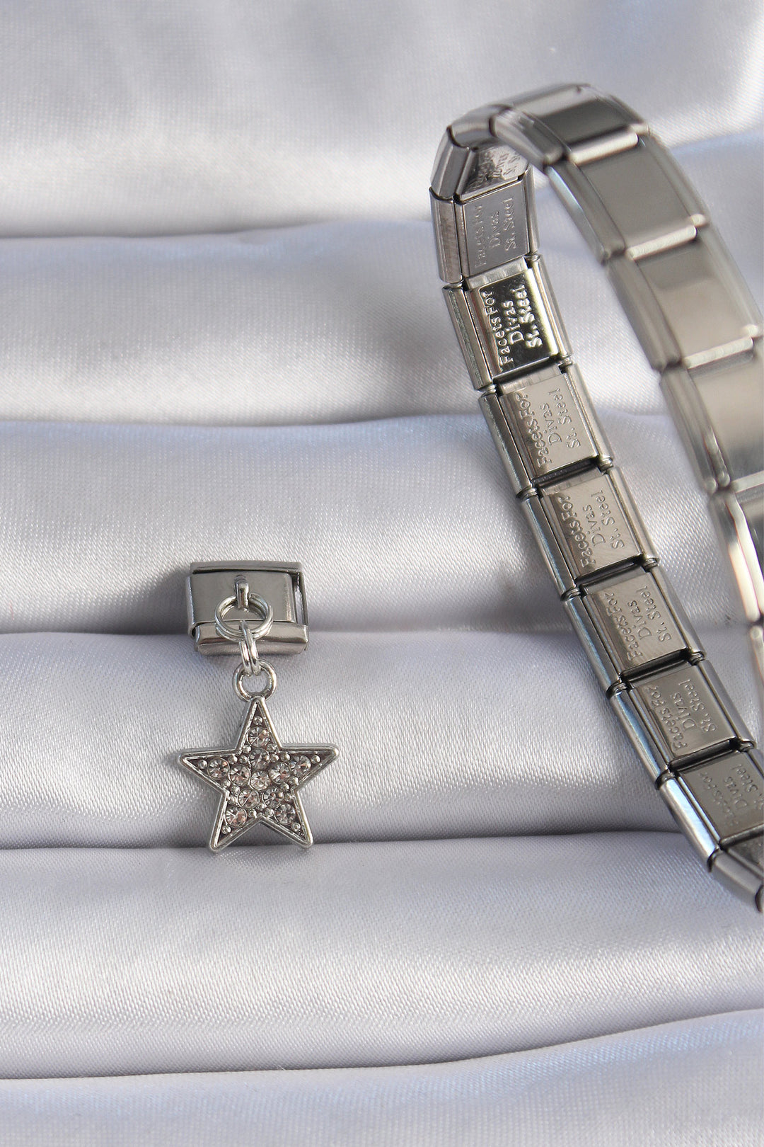 EBJ 316L Steel Silver Color Dangling Star Figure Nomination Charm with Zircon Stone - Atascocita