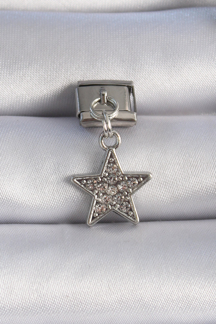 EBJ 316L Steel Silver Color Dangling Star Figure Nomination Charm with Zircon Stone - Atascocita