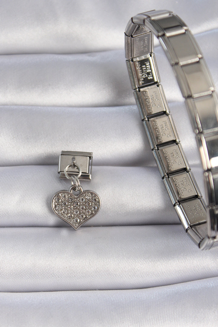 EBJ 316L Stainless Steel Silver Color Zircon Stone Dangling Heart Figure Nomination Charm - Vilvoorde