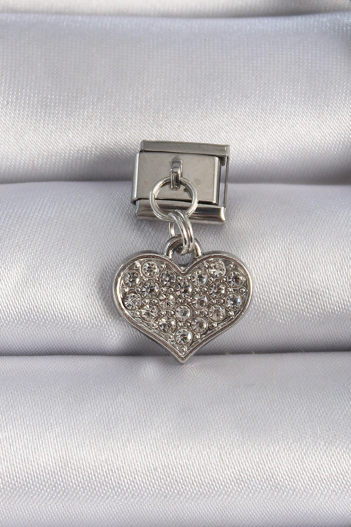 EBJ 316L Stainless Steel Silver Color Zircon Stone Dangling Heart Figure Nomination Charm - Vilvoorde