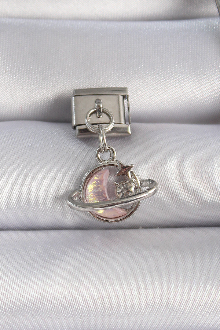 EBJ 316L Steel Silver Color Pink Enamel Crescent Star Figure with Zircon Stone Nomination Charm - Miahuatlán de Porfirio Díaz