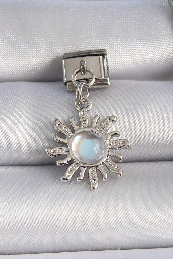 EBJ 316L Steel Silver Color Dangling White Enamel Sun Figure Nomination Charm - Béziers