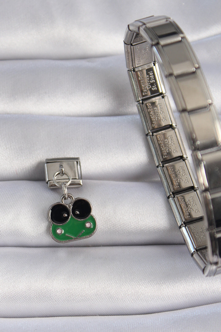 EBJ 316L Steel Silver Color Dangling Green Frog Figure Nomination Charm - Inver Grove Heights