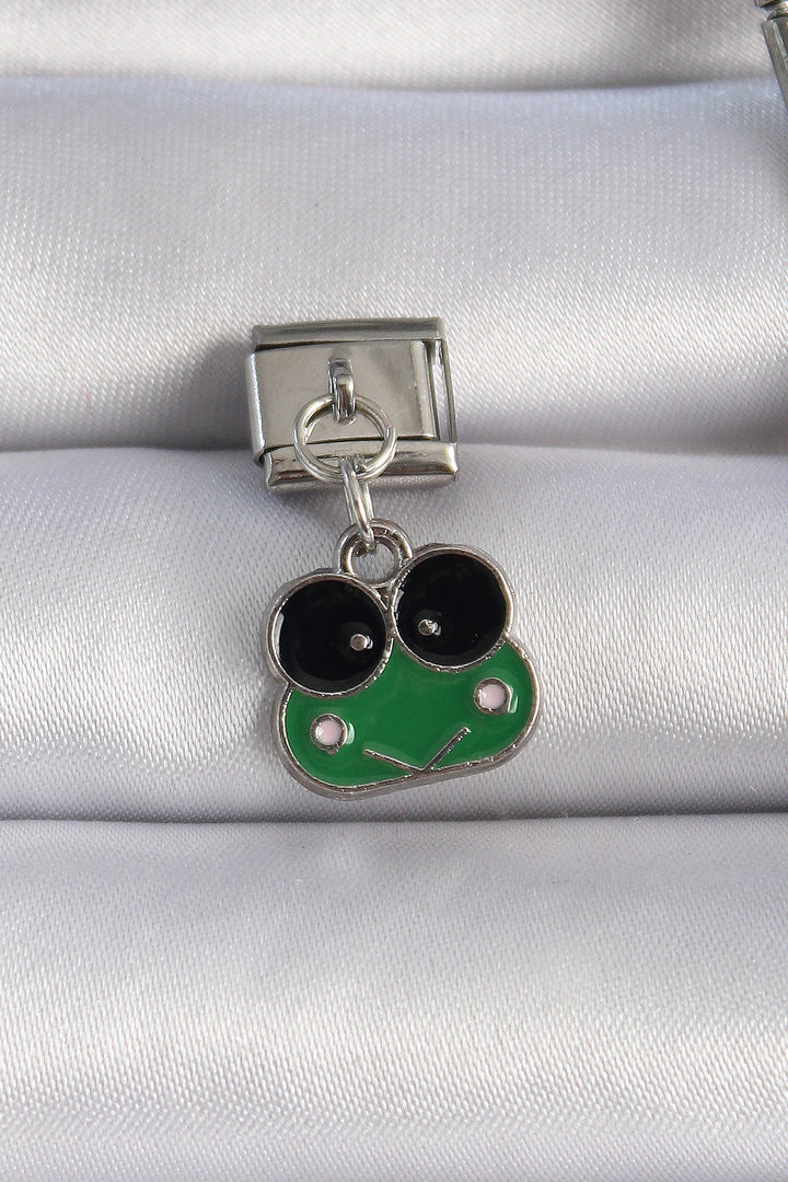 EBJ 316L Steel Silver Color Dangling Green Frog Figure Nomination Charm - Inver Grove Heights