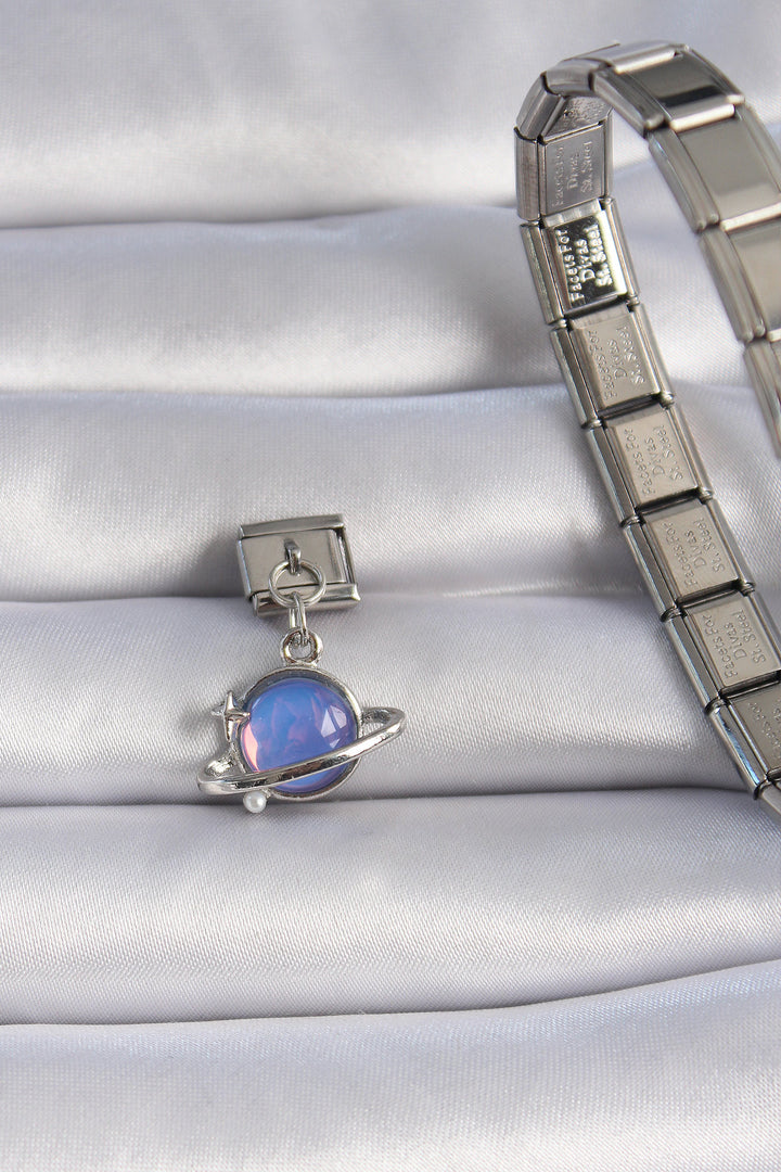 EBJ 316L Steel Silver Color Dangling Purple Enamel Planet Figure Nomination Charm - Arlington Heights