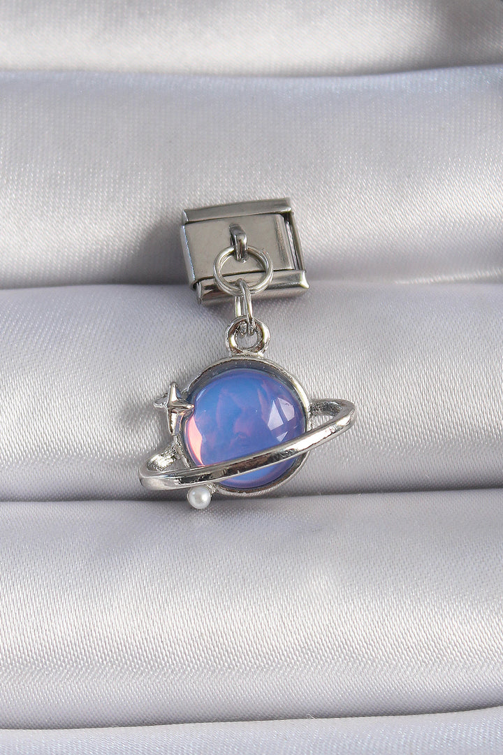 EBJ 316L Steel Silver Color Dangling Purple Enamel Planet Figure Nomination Charm - Arlington Heights
