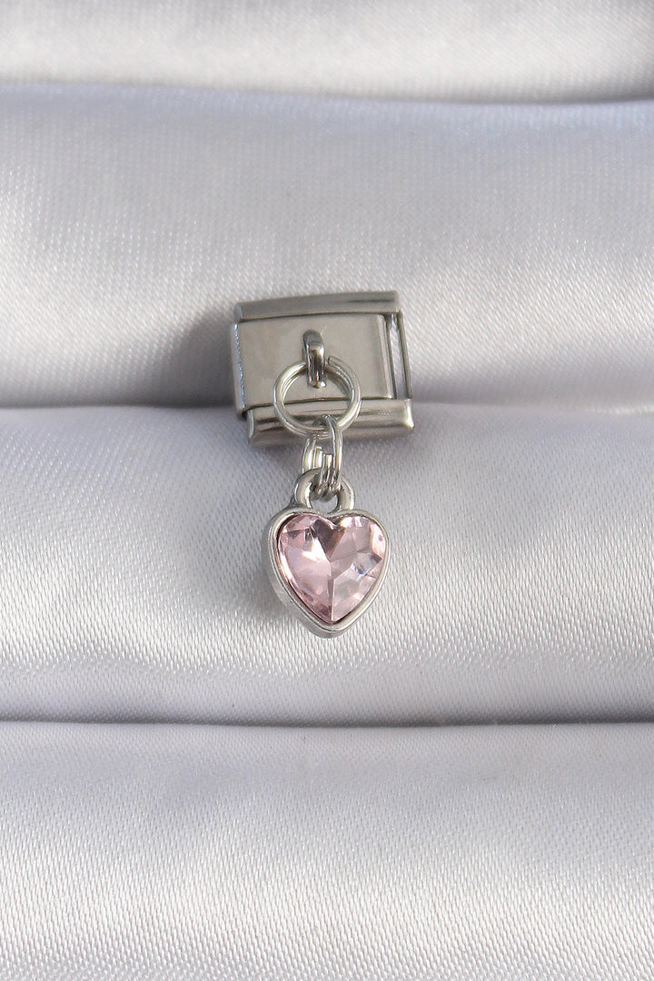EBJ 316L Steel Silver Color Dangling Pink Zircon Stone Heart Figure Nomination Charm - San Rafael
