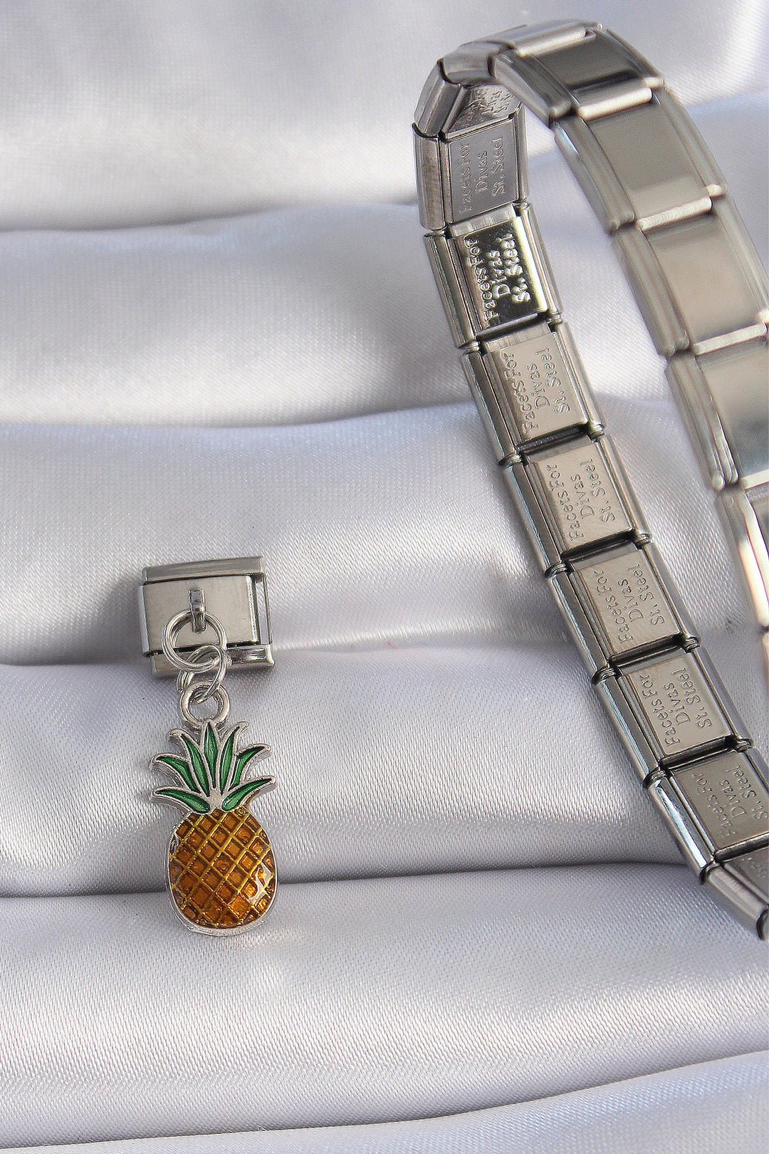 EBJ 316L Stainless Steel Silver Color Dangling Pineapple Figure Nomination Charm - Maidstone