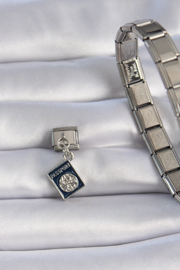 EBJ 316L Stainless Steel Silver Color Swinging Passport Figure Nomination Charm - Berkeley