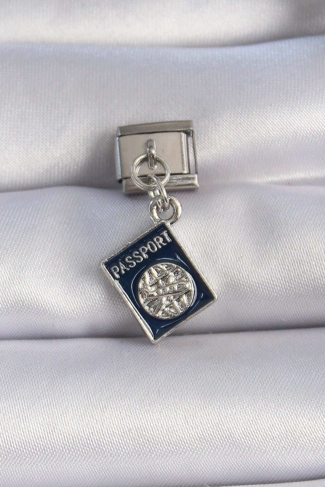 EBJ 316L Stainless Steel Silver Color Swinging Passport Figure Nomination Charm - Berkeley