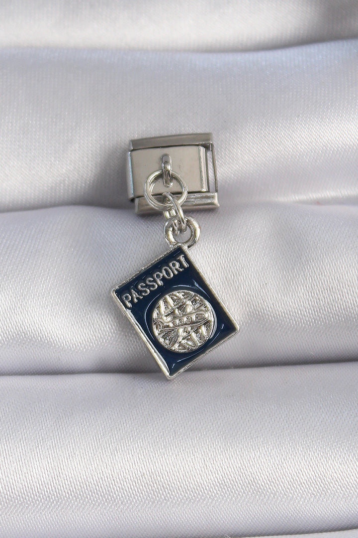 EBJ 316L Stainless Steel Silver Color Swinging Passport Figure Nomination Charm - Berkeley