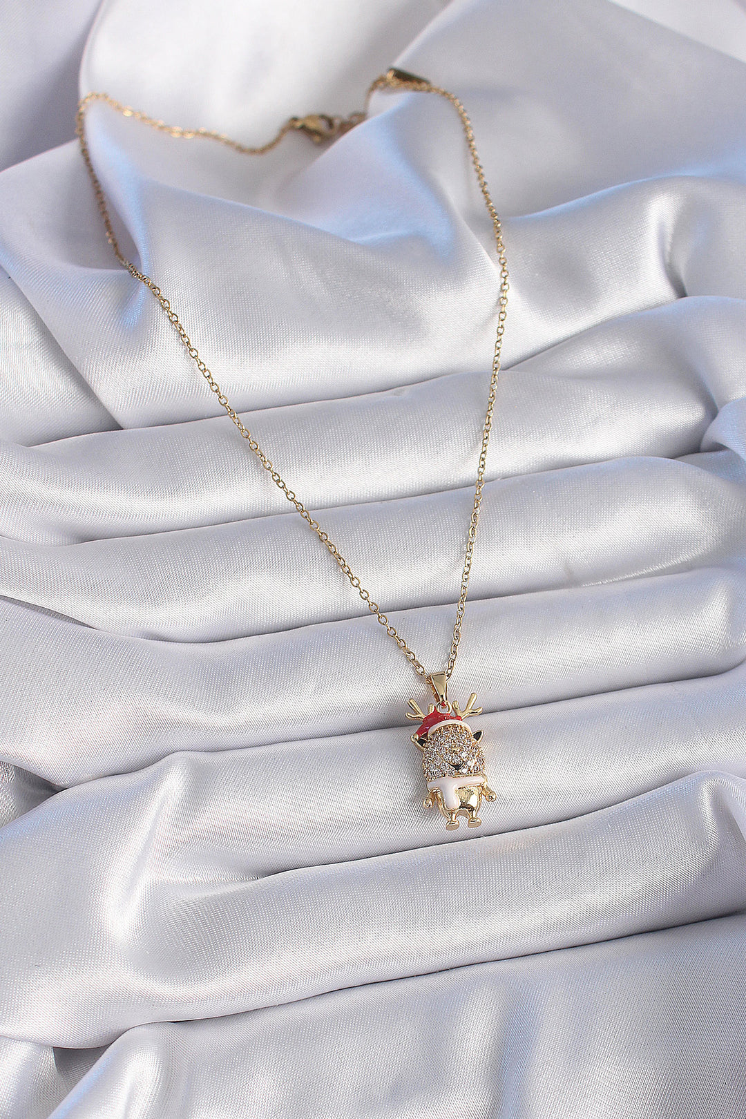 EBJ 316L Steel Gold Color Zircon Stone New Year Themed Reindeer Figure Women's Necklace - Pinneberg