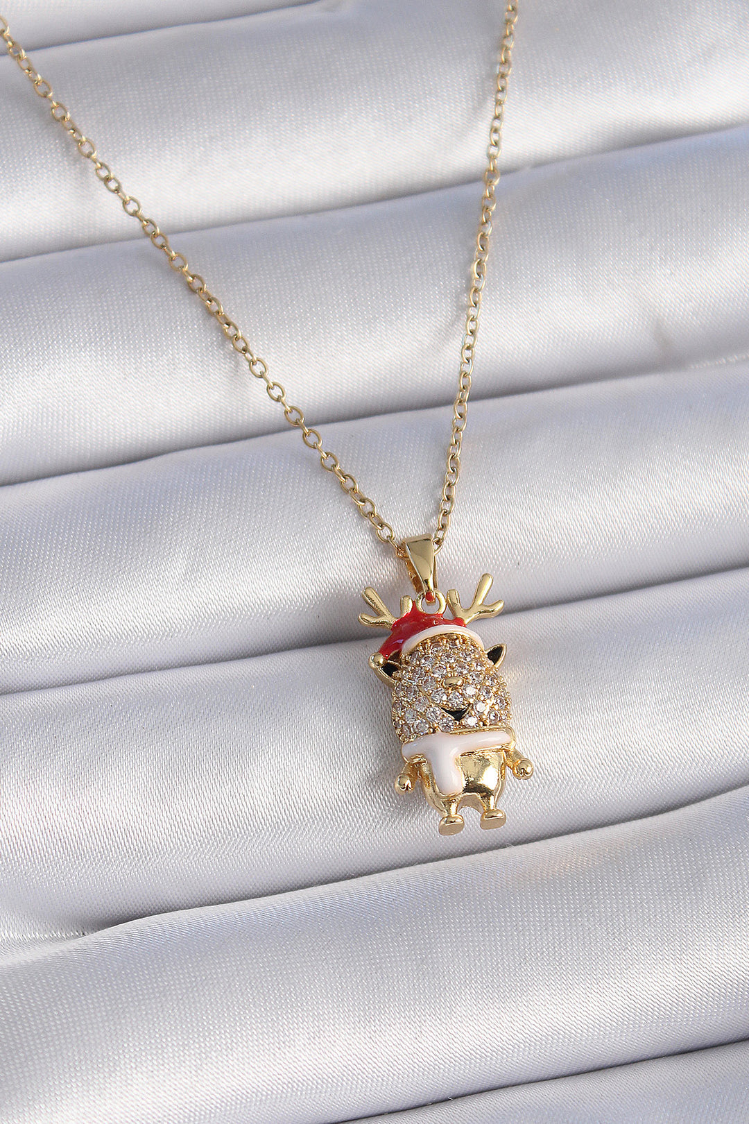EBJ 316L Steel Gold Color Zircon Stone New Year Themed Reindeer Figure Women's Necklace - Pinneberg