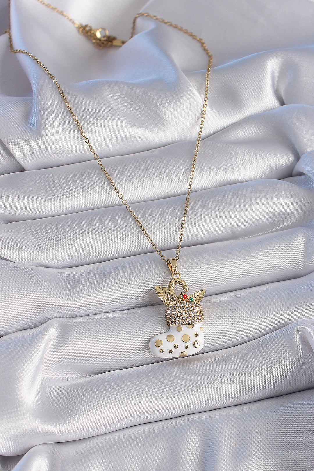 EBJ 316L Steel Gold Color Chain with Zircon Stone New Year Themed Christmas Stocking Figure Women's Necklace - San Donà di Piave