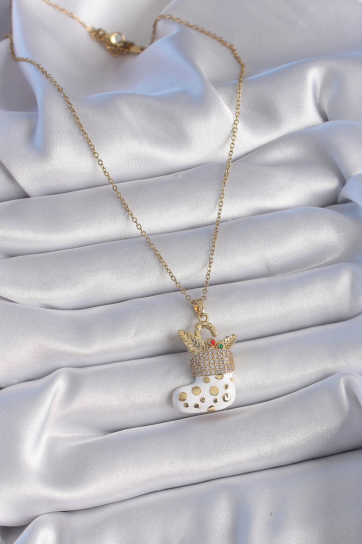 EBJ 316L Steel Gold Color Chain with Zircon Stone New Year Themed Christmas Stocking Figure Women's Necklace - San Donà di Piave