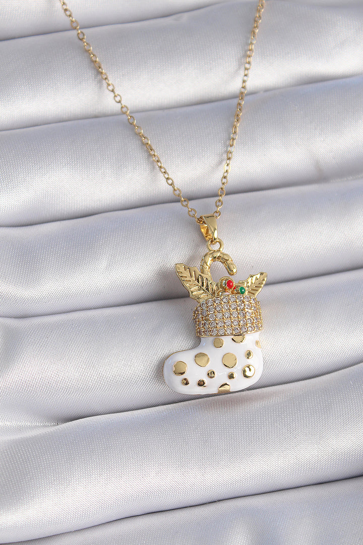 EBJ 316L Steel Gold Color Chain with Zircon Stone New Year Themed Christmas Stocking Figure Women's Necklace - San Donà di Piave
