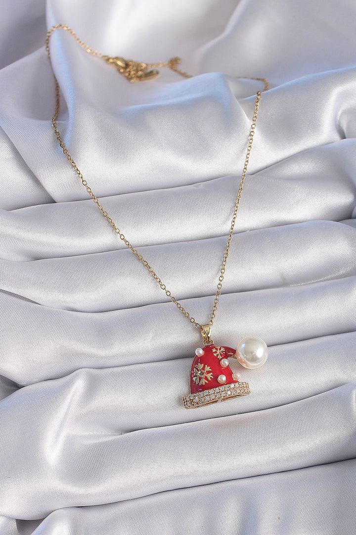EBJ 316L Steel Gold Color Chain with Zircon Stone New Year Themed Christmas Hat Figure Women's Necklace - Gladbeck