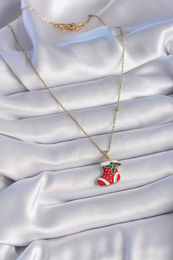 EBJ 316L Steel Gold Color Chain Christmas Themed Red Christmas Stocking Figure Women Necklace - Pinotepa