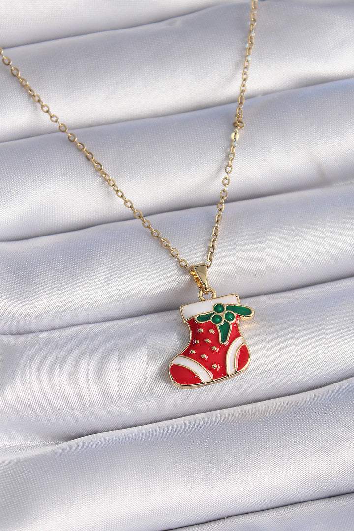 EBJ 316L Steel Gold Color Chain Christmas Themed Red Christmas Stocking Figure Women Necklace - Pinotepa
