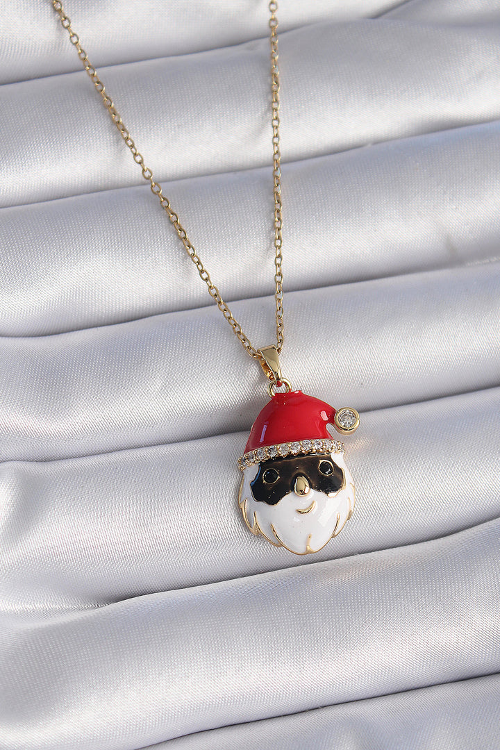 EBJ 316L Steel Gold Color Chain with Zircon Stone New Year Themed Santa Claus Figure Women's Necklace - Meoqui