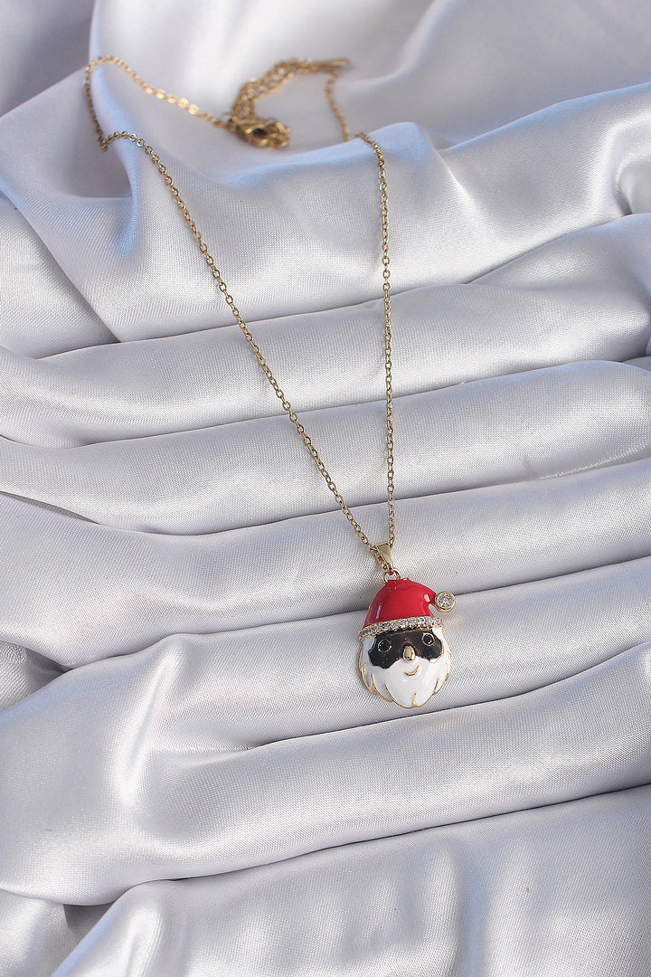 EBJ 316L Steel Gold Color Chain with Zircon Stone New Year Themed Santa Claus Figure Women's Necklace - Meoqui