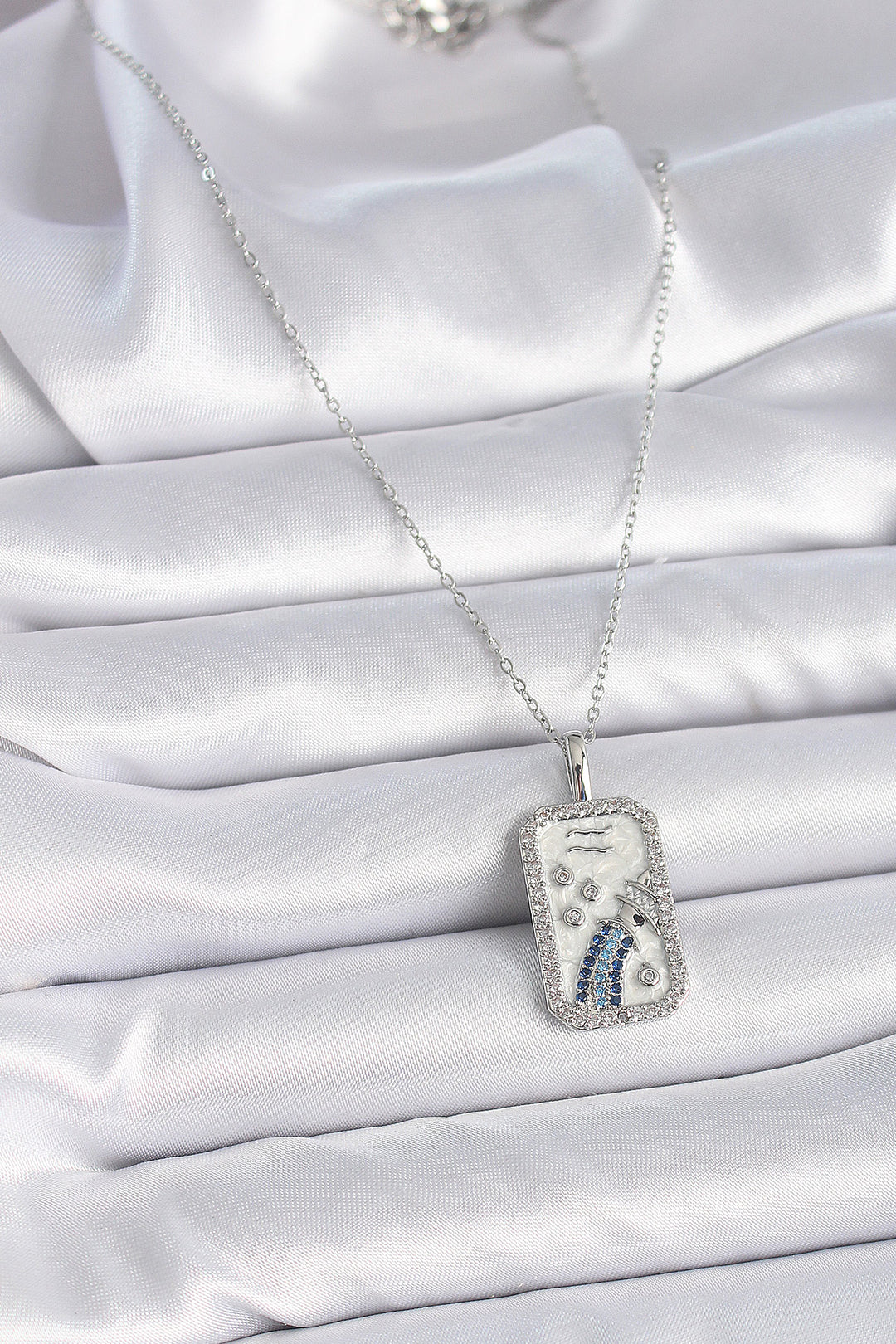 EBJ 316L Stainless Steel Silver Color Chain Bucket Pendant with Zircon Stone Women's Necklace - Santander