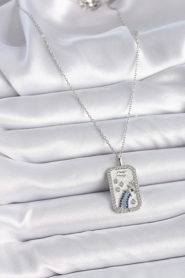 EBJ 316L Stainless Steel Silver Color Chain Bucket Pendant with Zircon Stone Women's Necklace - Santander