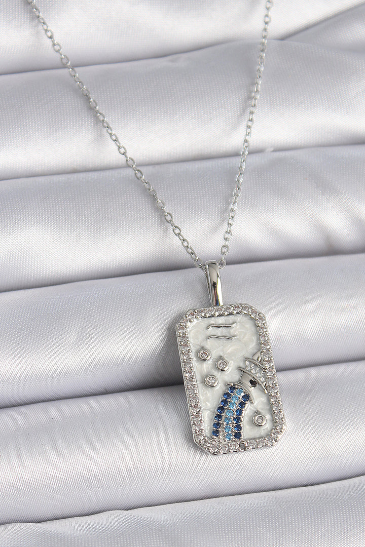 EBJ 316L Stainless Steel Silver Color Chain Bucket Pendant with Zircon Stone Women's Necklace - Santander