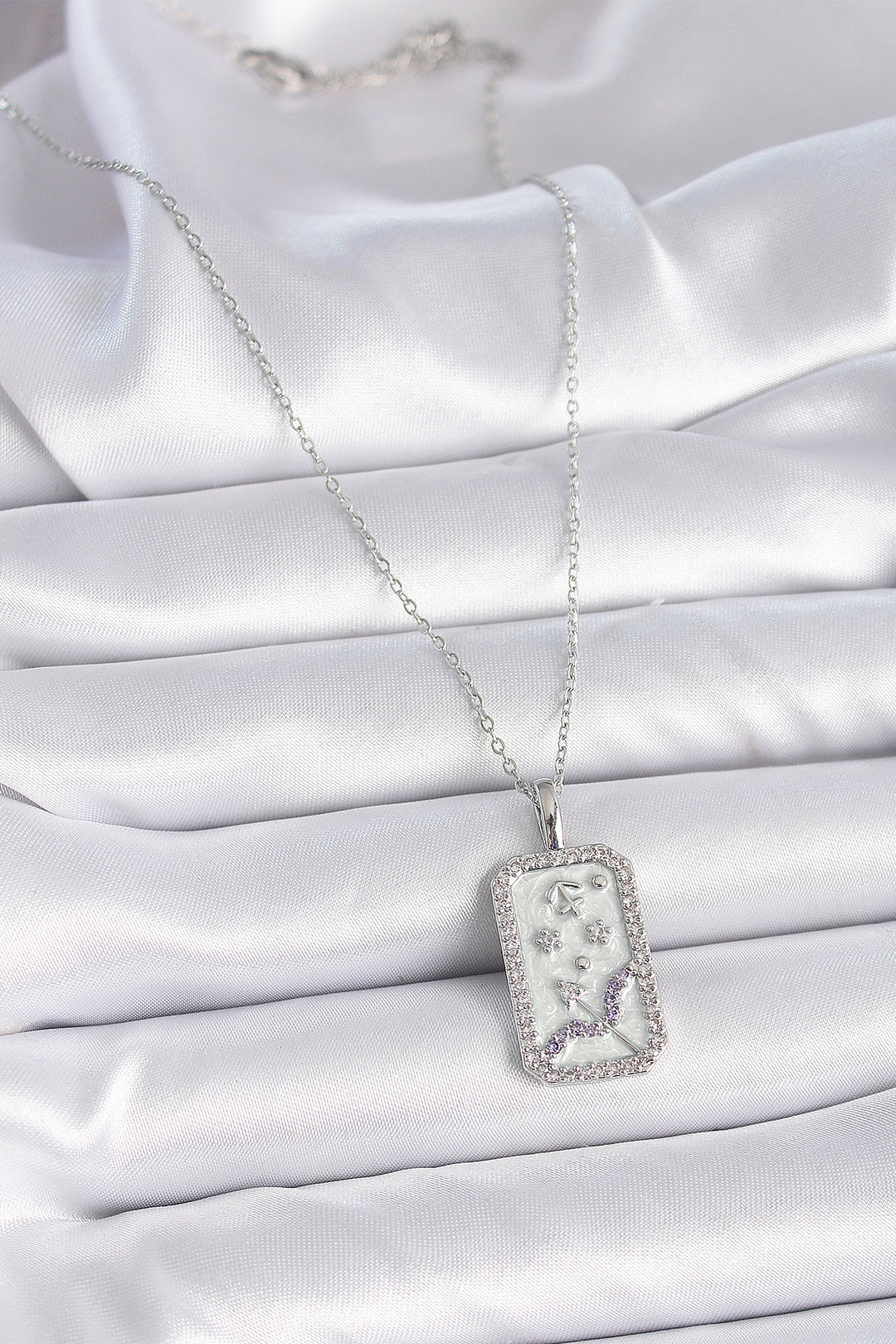 EBJ 316L Stainless Steel Silver Color Chain Bow Zodiac Sign Necklace with Zircon Stone for Women - Hoboken